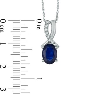 Oval Blue Sapphire and Diamond Accent Pendant in 10K White Gold