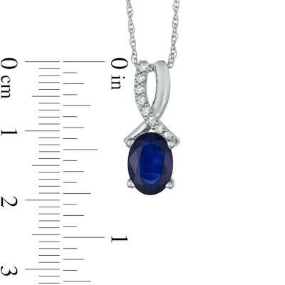 Oval Blue Sapphire and Diamond Accent Pendant in 10K White Gold