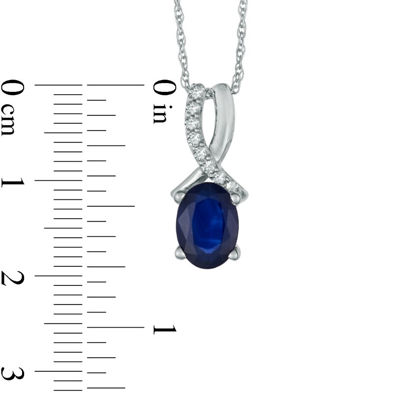 Oval Blue Sapphire and Diamond Accent Pendant in 10K White Gold