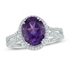 Thumbnail Image 1 of Oval Amethyst and Lab-Created White Sapphire Ring in Sterling Silver