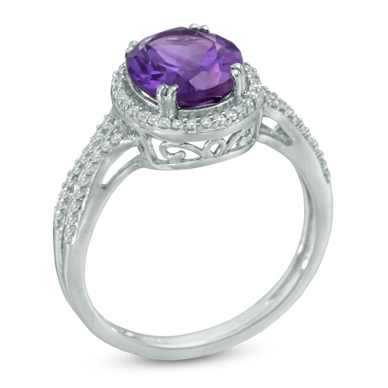 Main Image 2 of Oval Amethyst and Lab-Created White Sapphire Ring in Sterling Silver