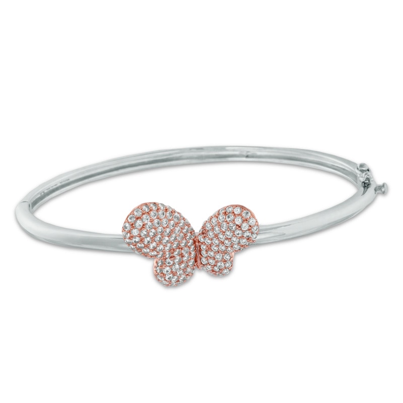 Lab-Created White Sapphire Butterfly Bangle in Sterling Silver with 18K Rose Gold Plate|Peoples Jewellers