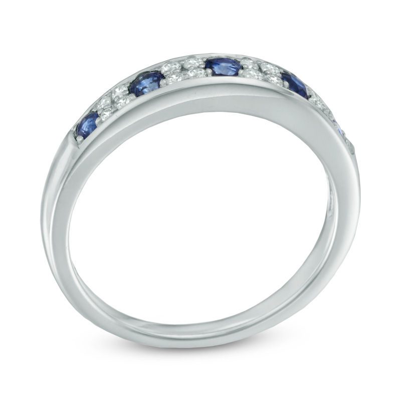 Main Image 2 of Blue Sapphire and 0.14 CT. T.W. Diamond Anniversary Band in 10K White Gold