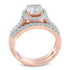 Thumbnail Image 1 of 6.5mm Lab-Created White Sapphire Frame Fashion Ring Set in Sterling Silver with 14K Rose Gold Plate