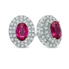 Thumbnail Image 0 of Oval Lab-Created Ruby and White Sapphire Frame Stud Earrings in 10K White Gold