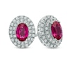 Oval Lab-Created Ruby and White Sapphire Frame Stud Earrings in 10K White Gold