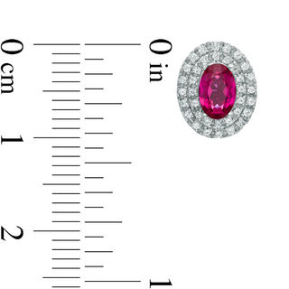Oval Lab-Created Ruby and White Sapphire Frame Stud Earrings in 10K White Gold