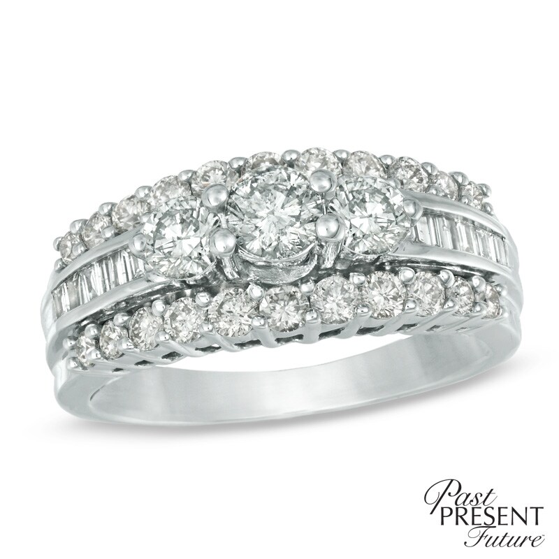 1.50 CT. T.W. Diamond Edge Past Present Future® Ring in 14K White Gold