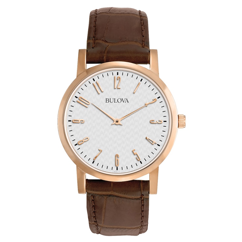 Main Image 1 of Men's Bulova Classic Rose-Tone Strap Watch with White Dial (Model: 97A106)