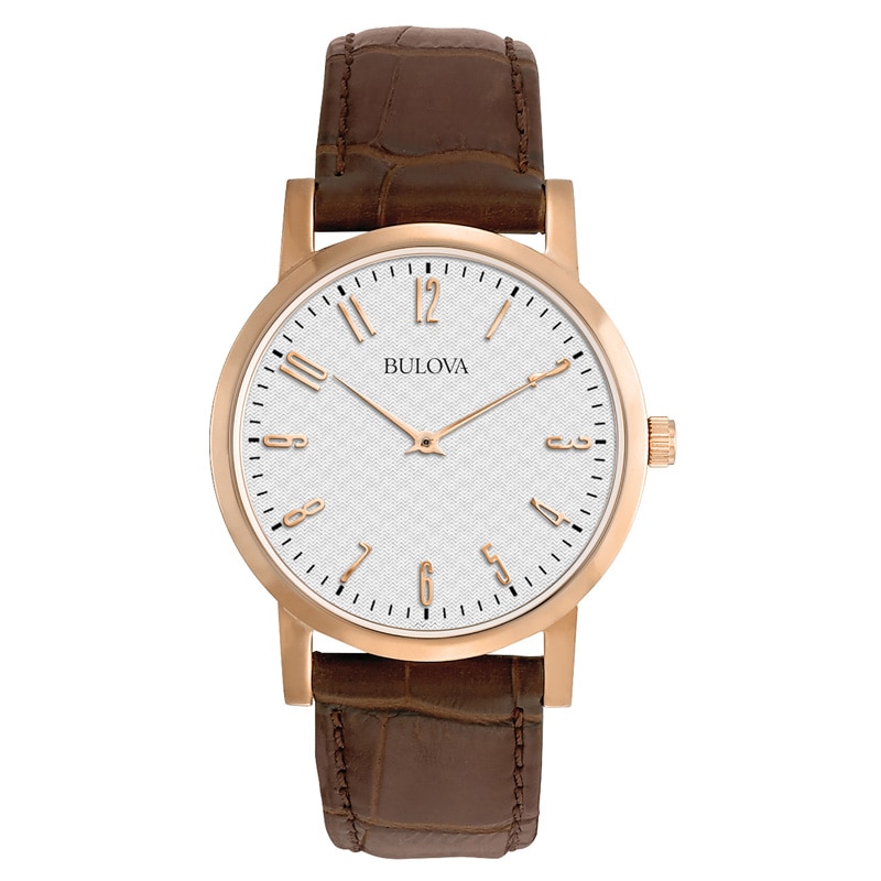 Men's Bulova Classic Rose-Tone Strap Watch with White Dial (Model: 97A106)|Peoples Jewellers