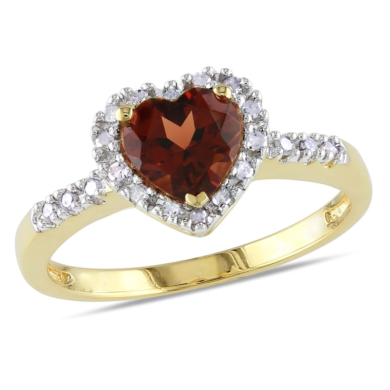 6.0mm Heart-Shaped Garnet and 0.08 CT. T.W. Diamond Frame Ring in 10K Gold|Peoples Jewellers