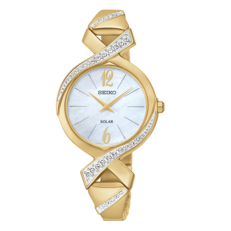 Ladies' Seiko Solar Crystal Bangle Watch with Mother-of-Pearl Dial (Model: SUP266)|Peoples Jewellers