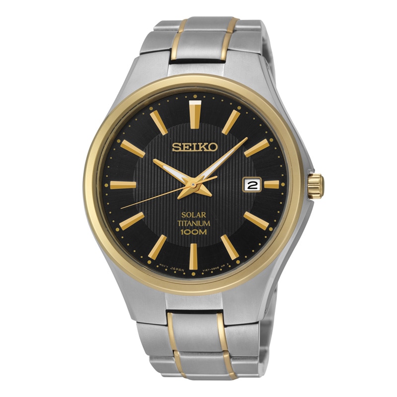 Main Image 1 of Men's Seiko Solar Titanium Watch with Black Dial (Model: SNE382)