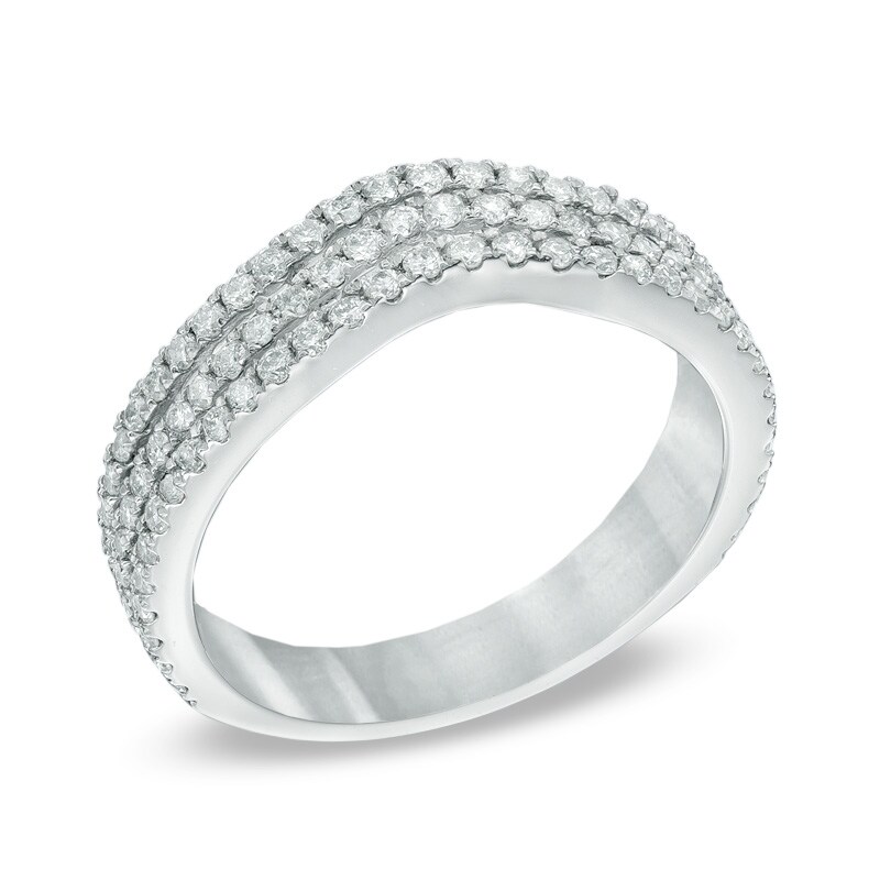 Main Image 2 of 0.75 CT. T.W. Diamond Split Triple Row Contour Wedding Band in 14K White Gold