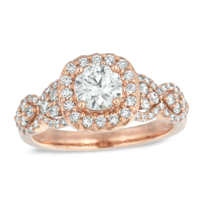 Main Image 1 of Celebration Canadian Ideal 1.20 CT. T.W. Certified Diamond Frame Engagement Ring in 14K Rose Gold (I/I1)