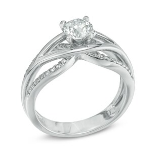 0.92 CT. T.W. Canadian Certified Diamond Split Shank Engagement Ring in 14K White Gold (I/I2)