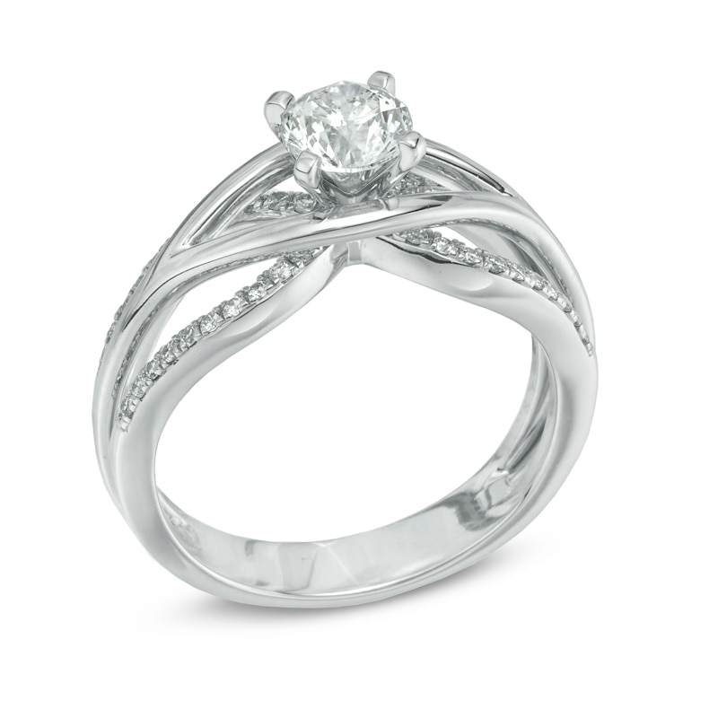 0.92 CT. T.W. Canadian Certified Diamond Split Shank Engagement Ring in 14K White Gold (I/I2)