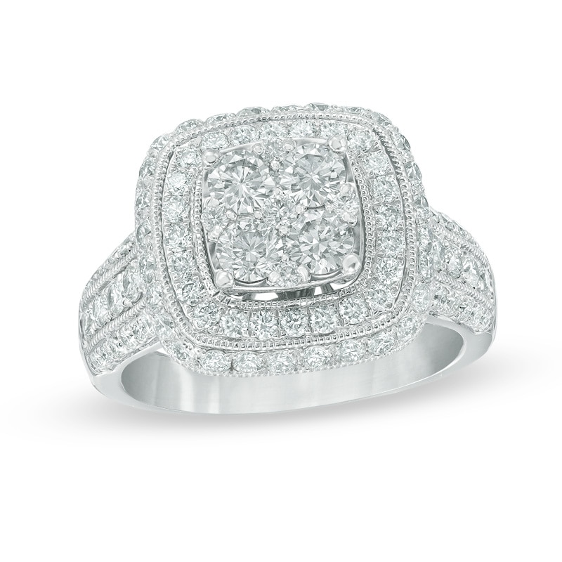 Main Image 1 of 2.00 CT. T.W. Composite Diamond Frame Engagement Ring in 14K White Gold