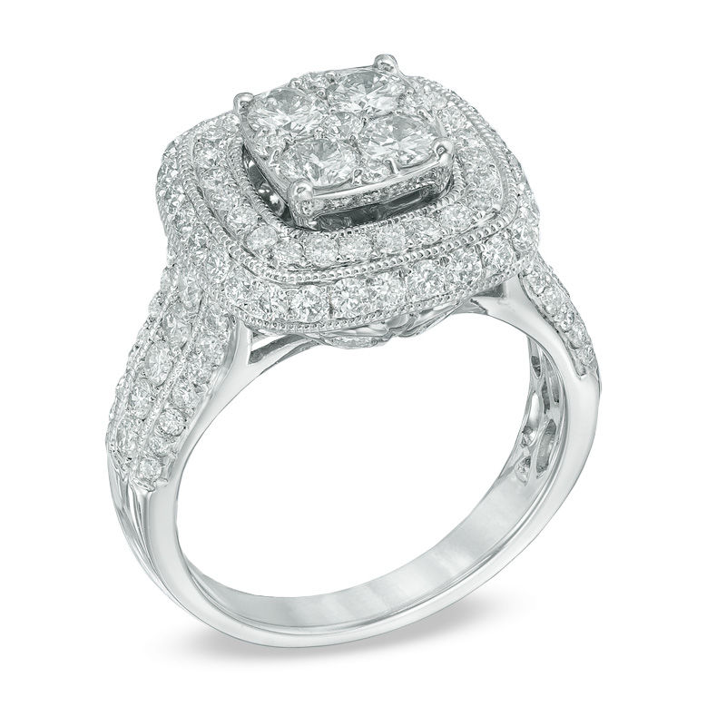 2.00 CT. T.W. Composite Diamond Frame Engagement Ring 14K White Gold