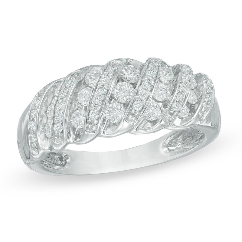 Main Image 1 of 0.50 CT. T.W. Diamond Cascading Ribbon Ring in 10K White Gold