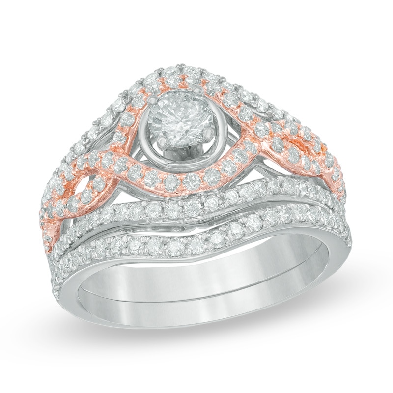 Main Image 1 of 1.20 CT. T.W. Diamond Braid Bridal Set in 14K Two-Tone Gold