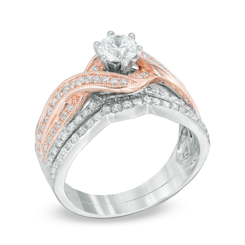 Main Image 2 of 1.25 CT. T.W. Diamond Vintage-Style Bridal Set in 14K Two-Tone Gold