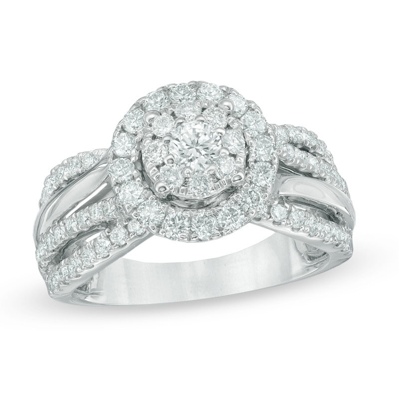 1.25 CT. T.W. Diamond Cluster Layered Shank Engagement Ring in 14K White Gold|Peoples Jewellers