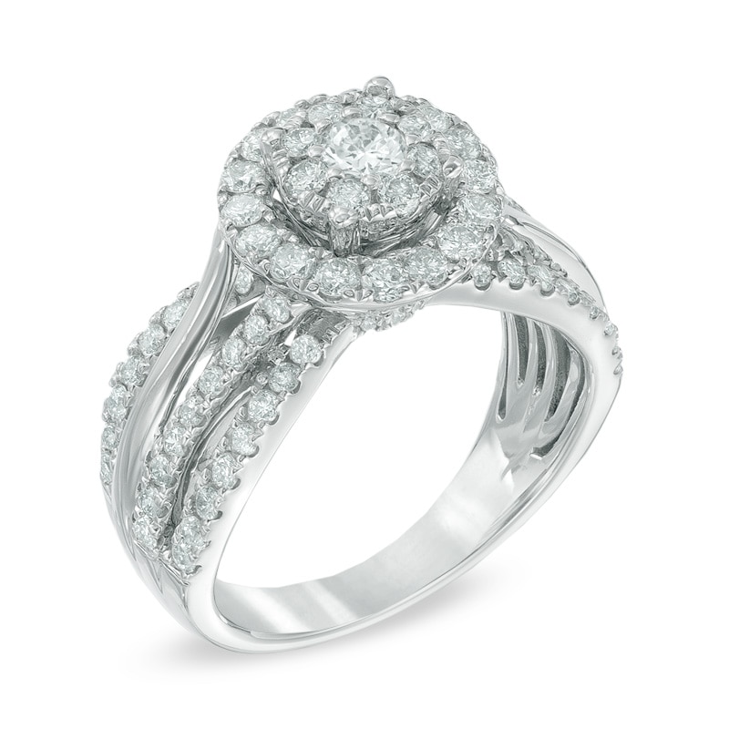 Main Image 2 of 1.25 CT. T.W. Diamond Cluster Layered Shank Engagement Ring in 14K White Gold