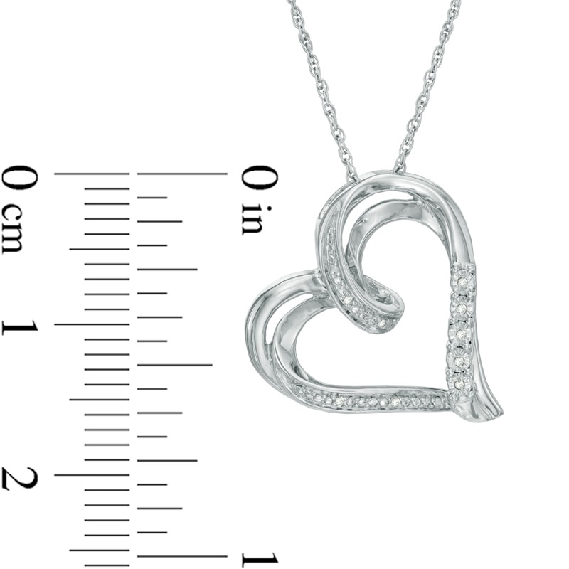 Diamond Accent Tilted Ribbon Heart Pendant in Sterling Silver