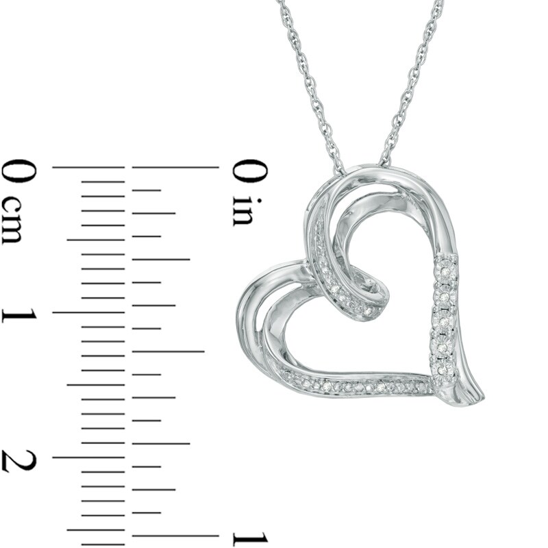 Diamond Accent Tilted Ribbon Heart Pendant in Sterling Silver