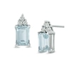 Thumbnail Image 1 of Emerald-Cut Aquamarine and Diamond Accent Stud Earrings in 10K White Gold