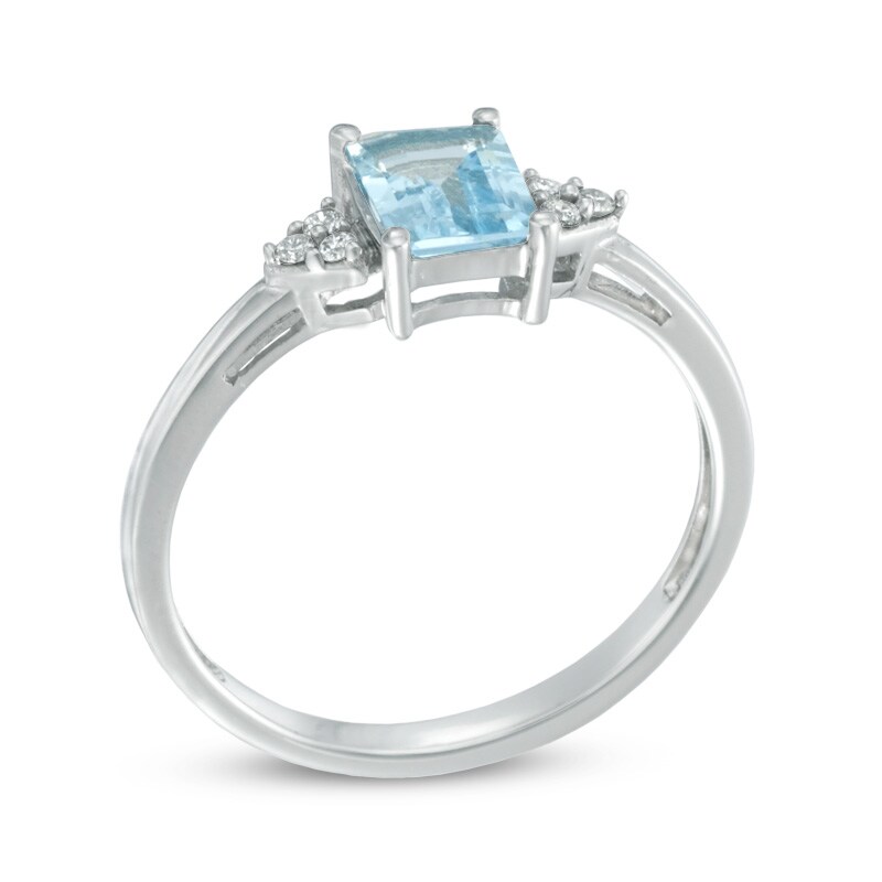 Main Image 2 of Emerald-Cut Aquamarine and Diamond Accent Ring in 10K White Gold