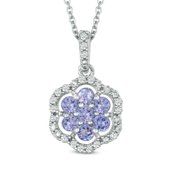 Tanzanite and 0.20 CT. T.W Diamond Flower Pendant in Sterling Silver