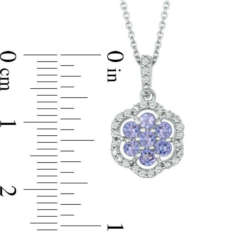 Main Image 2 of Tanzanite and 0.20 CT. T.W Diamond Flower Pendant in Sterling Silver