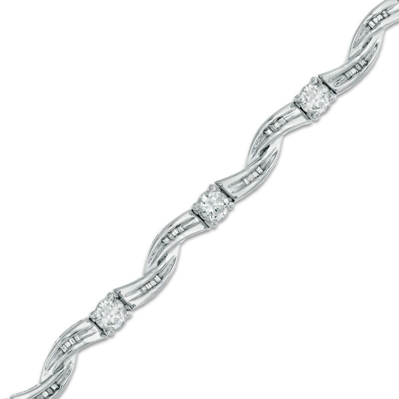 Lab-Created White Sapphire and Diamond Accent Twist Bracelet in Sterling Silver - 7.25"