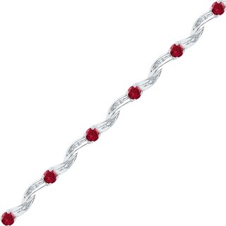Lab-Created Ruby and Diamond Accent Twist Bracelet in Sterling Silver - 7.25"