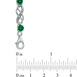 Lab-Created Emerald and 0.04 CT. T.W. Diamond Infinity Bracelet in Sterling Silver - 7.5"