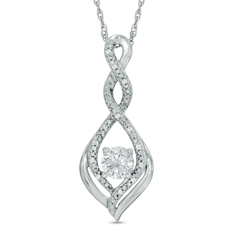 5.0mm Lab-Created White Sapphire and Diamond Accent Infinity Twist Pendant in 10K White Gold|Peoples Jewellers