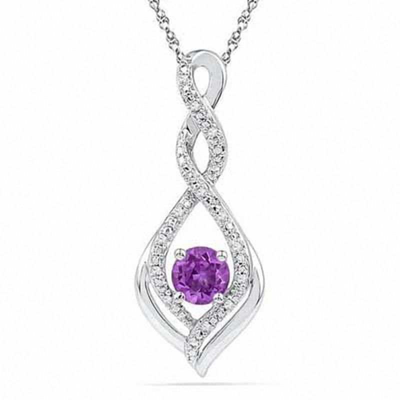 5.0mm Amethyst and Diamond Accent Infinity Twist Pendant in 10K White Gold|Peoples Jewellers