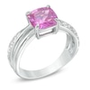 8.0mm Cushion-Cut Lab-Created Pink and White Sapphire Ring in 10K White Gold