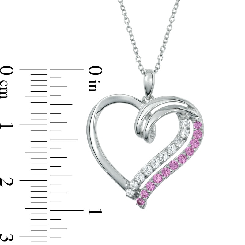 Lab-Created Pink and White Sapphire Heart Pendant in Sterling Silver