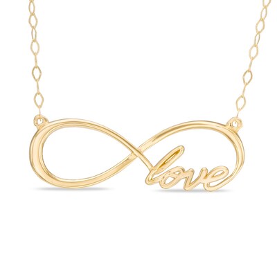 Sideways Infinity "Love" Necklace in 10K Gold