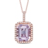 Thumbnail Image 0 of Emerald-Cut Rose de France Amethyst and Lab-Created White Sapphire Frame Pendant in 10K Rose Gold