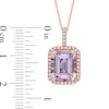 Thumbnail Image 1 of Emerald-Cut Rose de France Amethyst and Lab-Created White Sapphire Frame Pendant in 10K Rose Gold