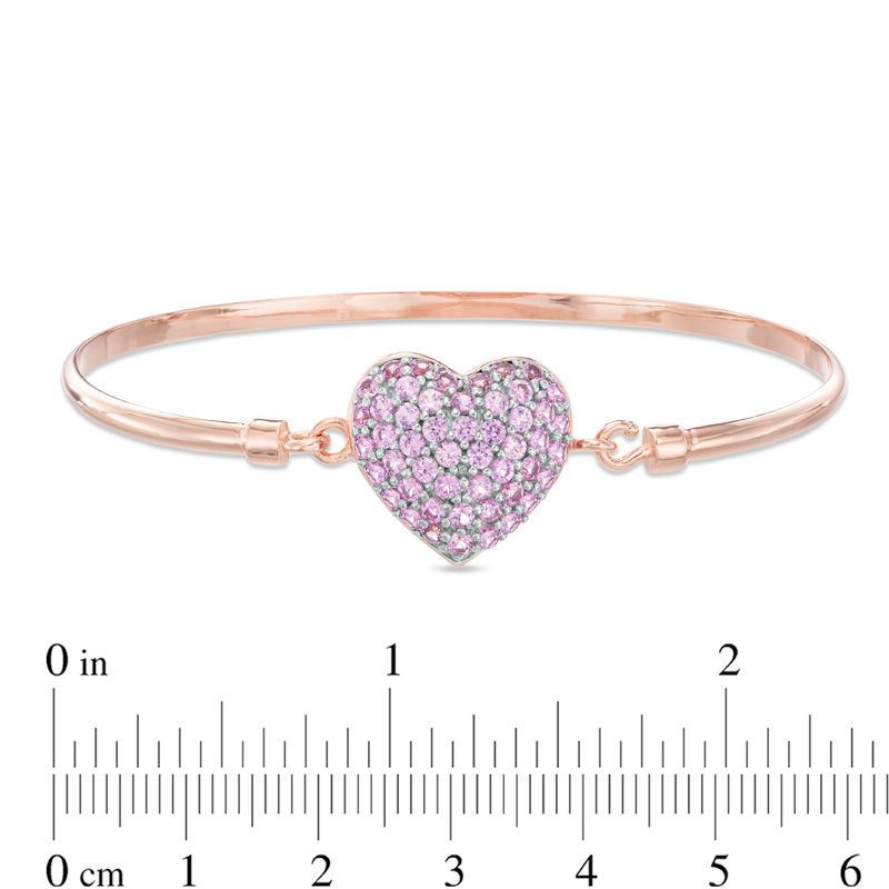 Lab-Created Pink Sapphire Heart Bangle in Sterling Silver with 14K Rose Gold Plate