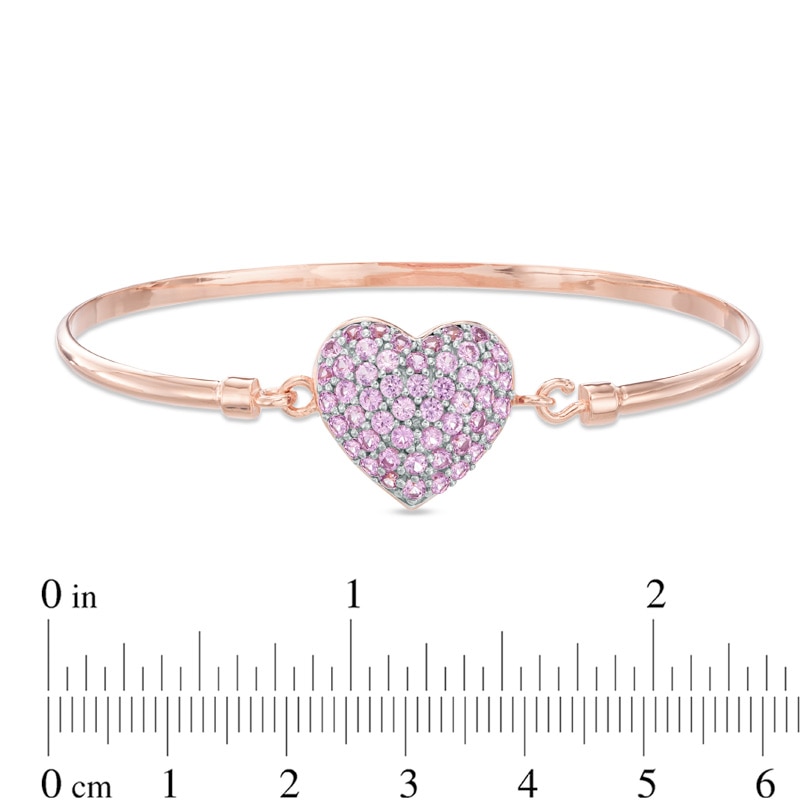 Lab-Created Pink Sapphire Heart Bangle in Sterling Silver with 14K Rose Gold Plate