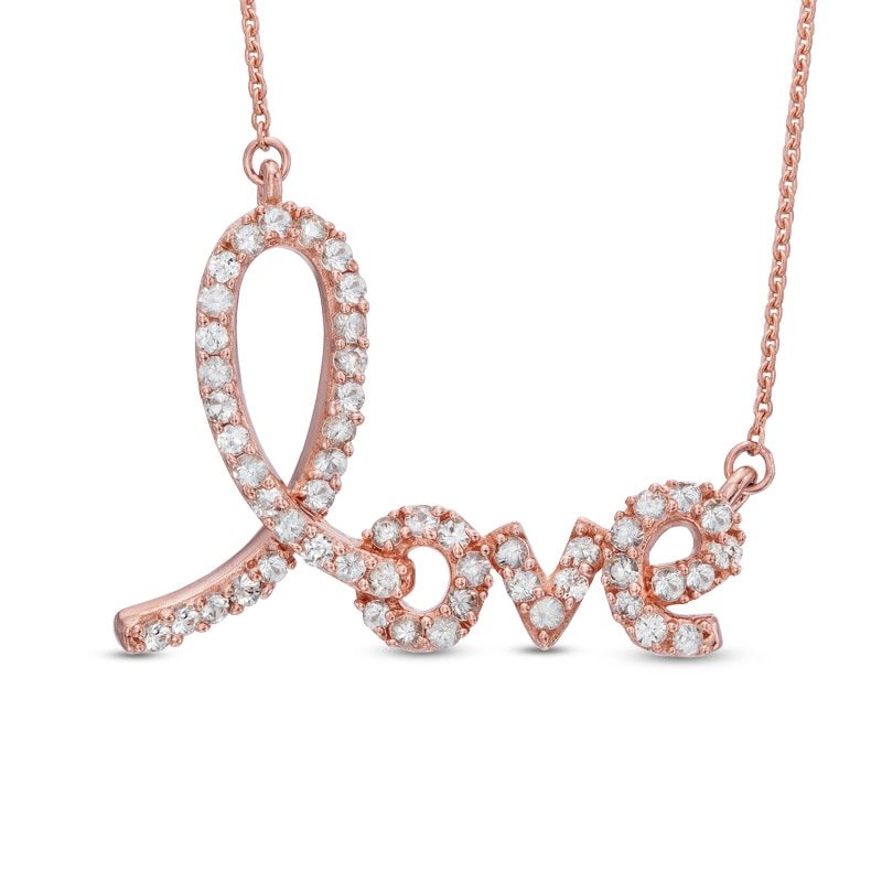 Main Image 1 of Lab-Created White Sapphire "Love" Necklace in Sterling Silver with 14K Rose Gold Plate - 16.5"