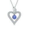 Thumbnail Image 1 of 5.0mm Tanzanite and 0.10 CT. T.W. Diamond Vintage-Style Heart Pendant in Sterling Silver
