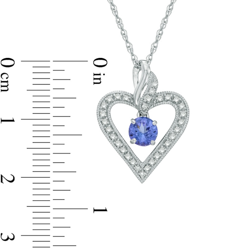 Main Image 2 of 5.0mm Tanzanite and 0.10 CT. T.W. Diamond Vintage-Style Heart Pendant in Sterling Silver