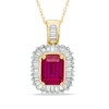 Thumbnail Image 0 of Emerald-Cut Lab-Created Ruby and Baguette White Sapphire Frame Pendant in 10K Gold